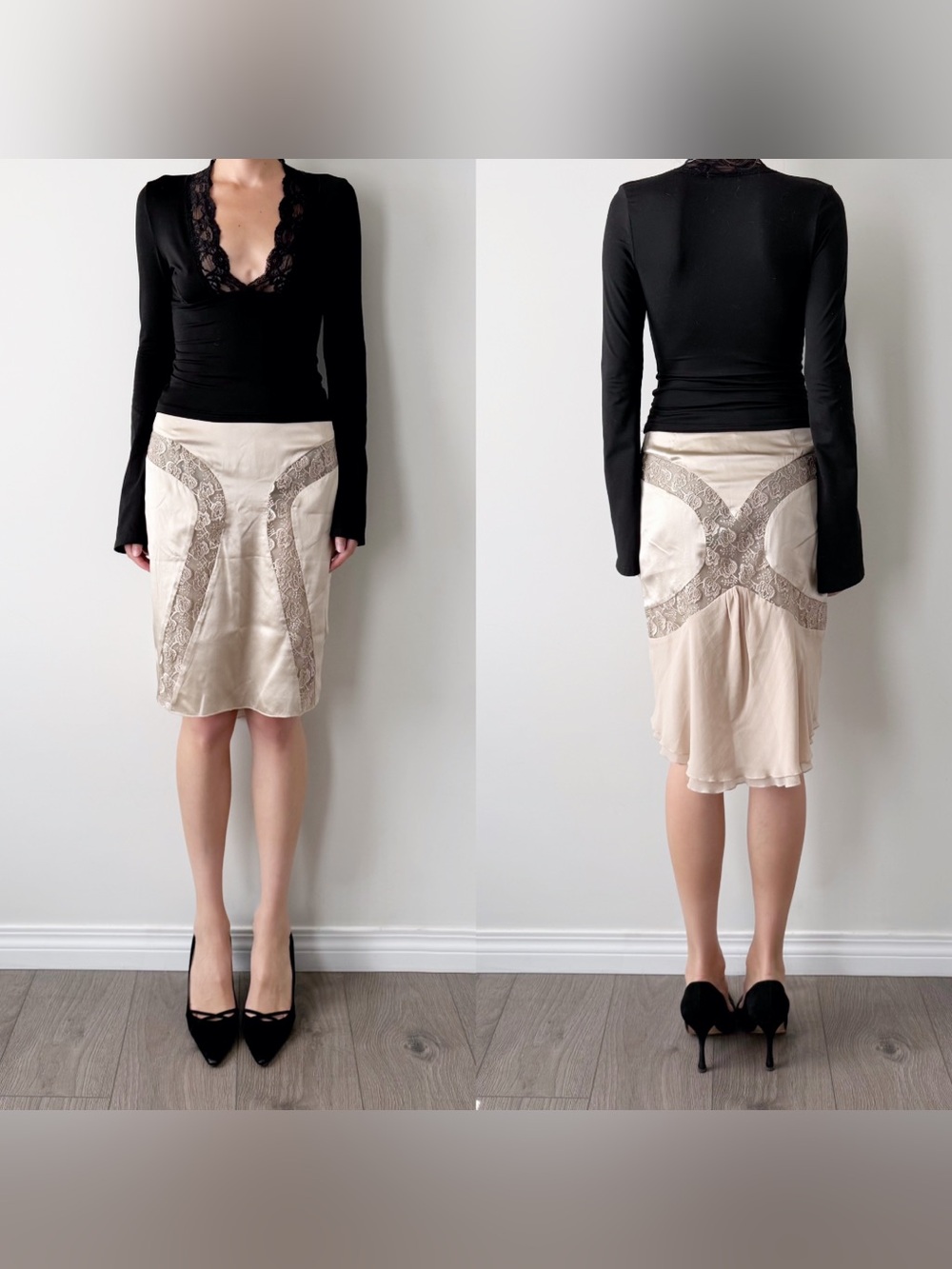 moda international 100% silk embroidered midi skirt